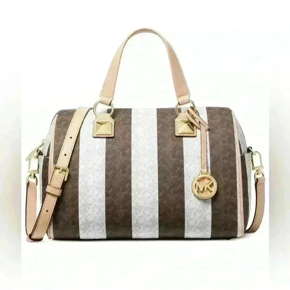 Michael Kors Handbags - Michael Kors Medium Duffle Satchel, Brown/White